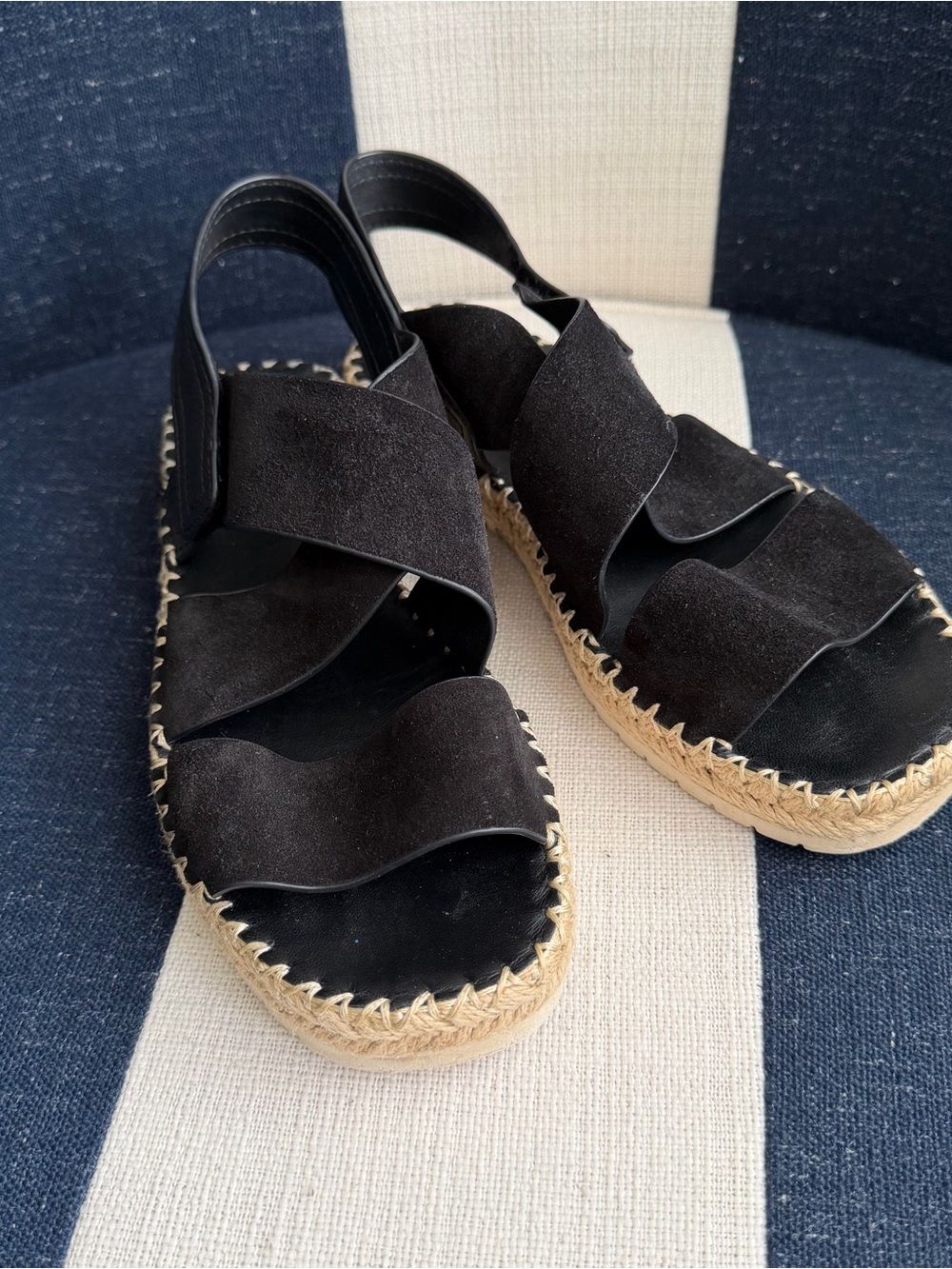 Womens VINCE Sofie-B Black Suede Leather Espadrille Strappy Sandals Shoes Size 8